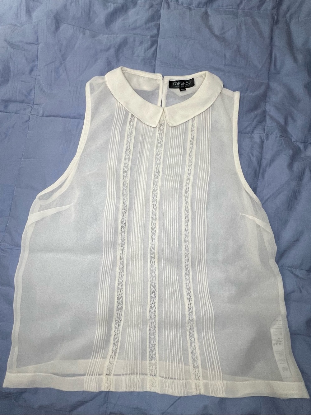 Topshop White Sleeveless Sheer Peter Collar Blouse